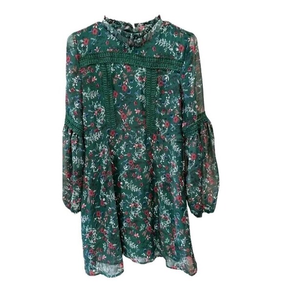 Free Generation Dresses & Skirts - Free Generation Los Angeles Green Floral High Neck Dress in L, Boho #168